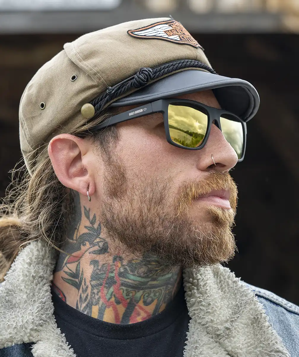 Man wearing Harley Davidson sunglasses