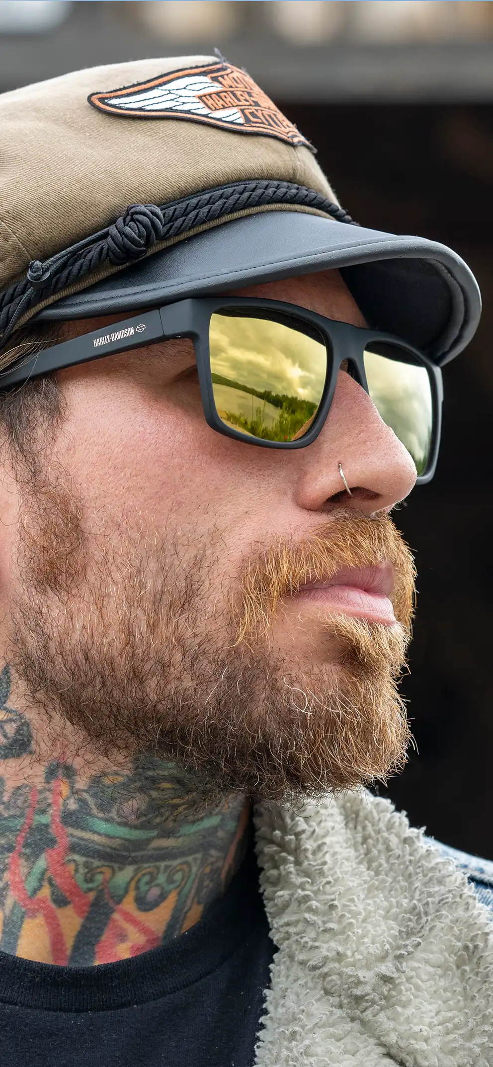 Man wearing Harley Davidson sunglasses